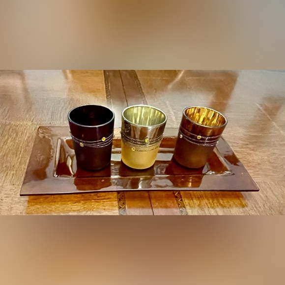 Elegant Decorative Votive Candle Holders - Set of 3 on Amber Crackle Glass Tray - Picture 3 of 14